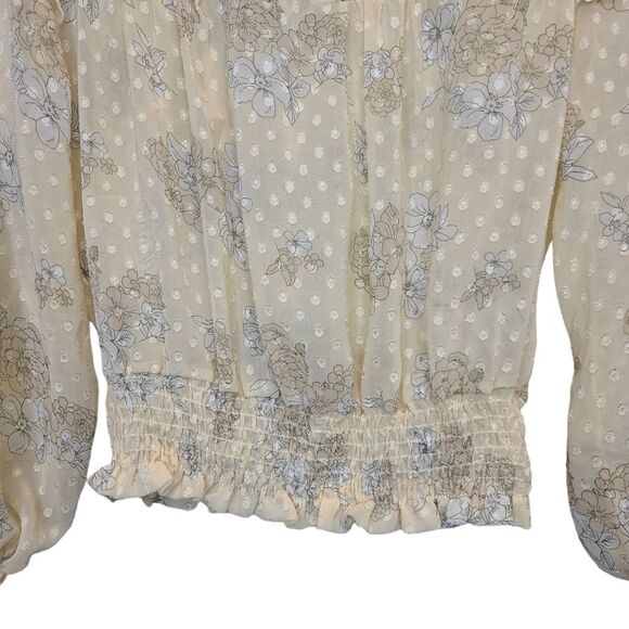 WHITEROOM+CACTUS Women's XS Smocking Detail Floral Blouse Sheer Yellow Bohemian - Picture 4 of 16